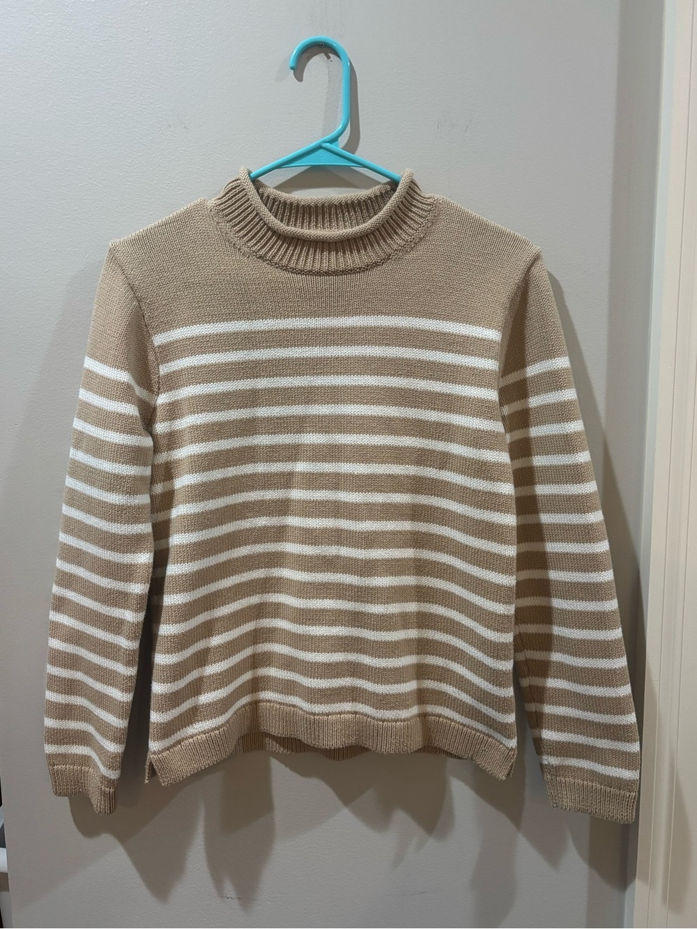 J Crew Cream Striped Roll Neck Sweater
